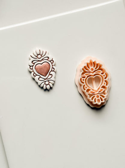 Ornate Heart Cameo Clay Cutter – Floral Frame Design