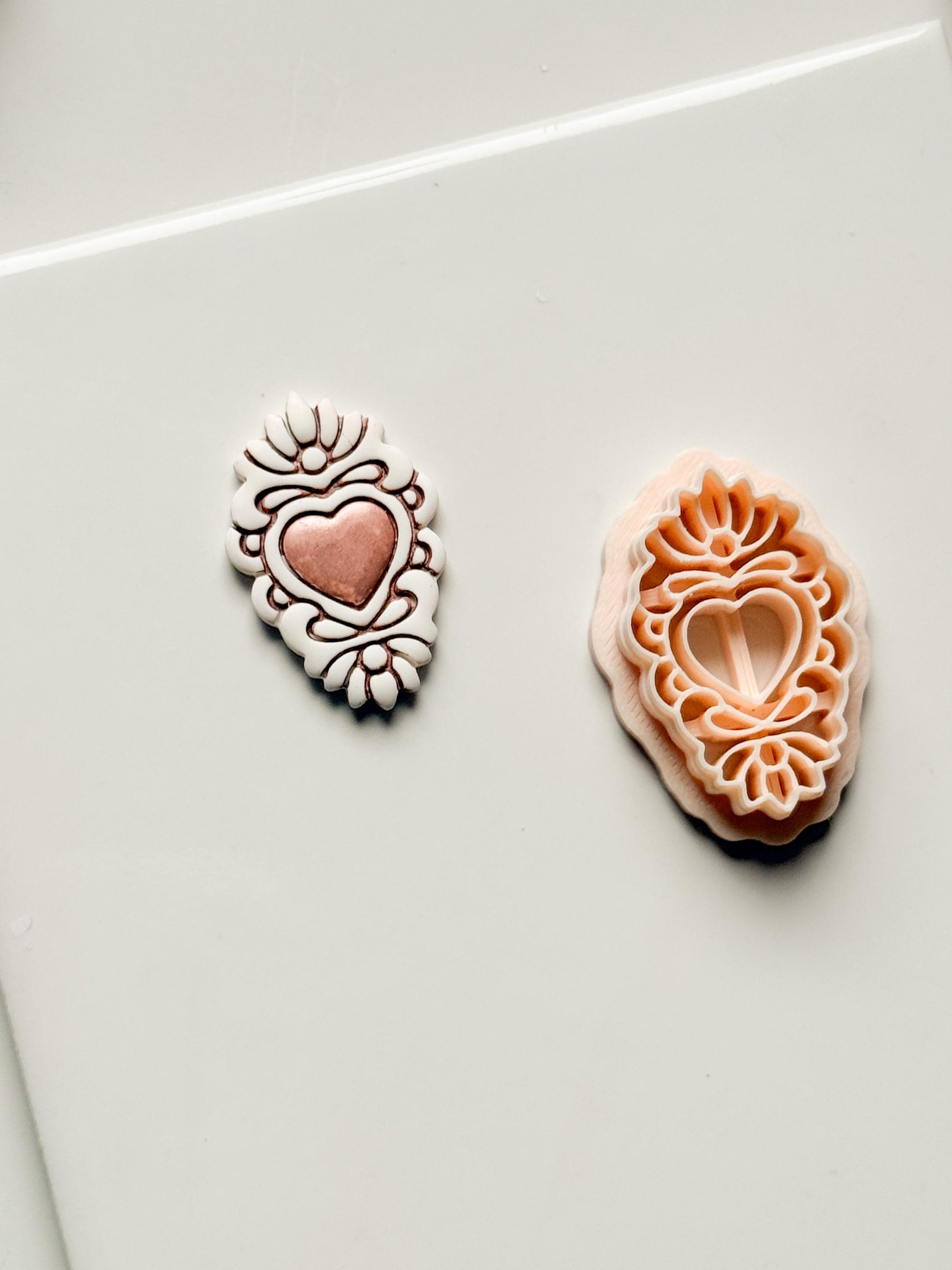 Ornate Heart Cameo Clay Cutter – Floral Frame Design