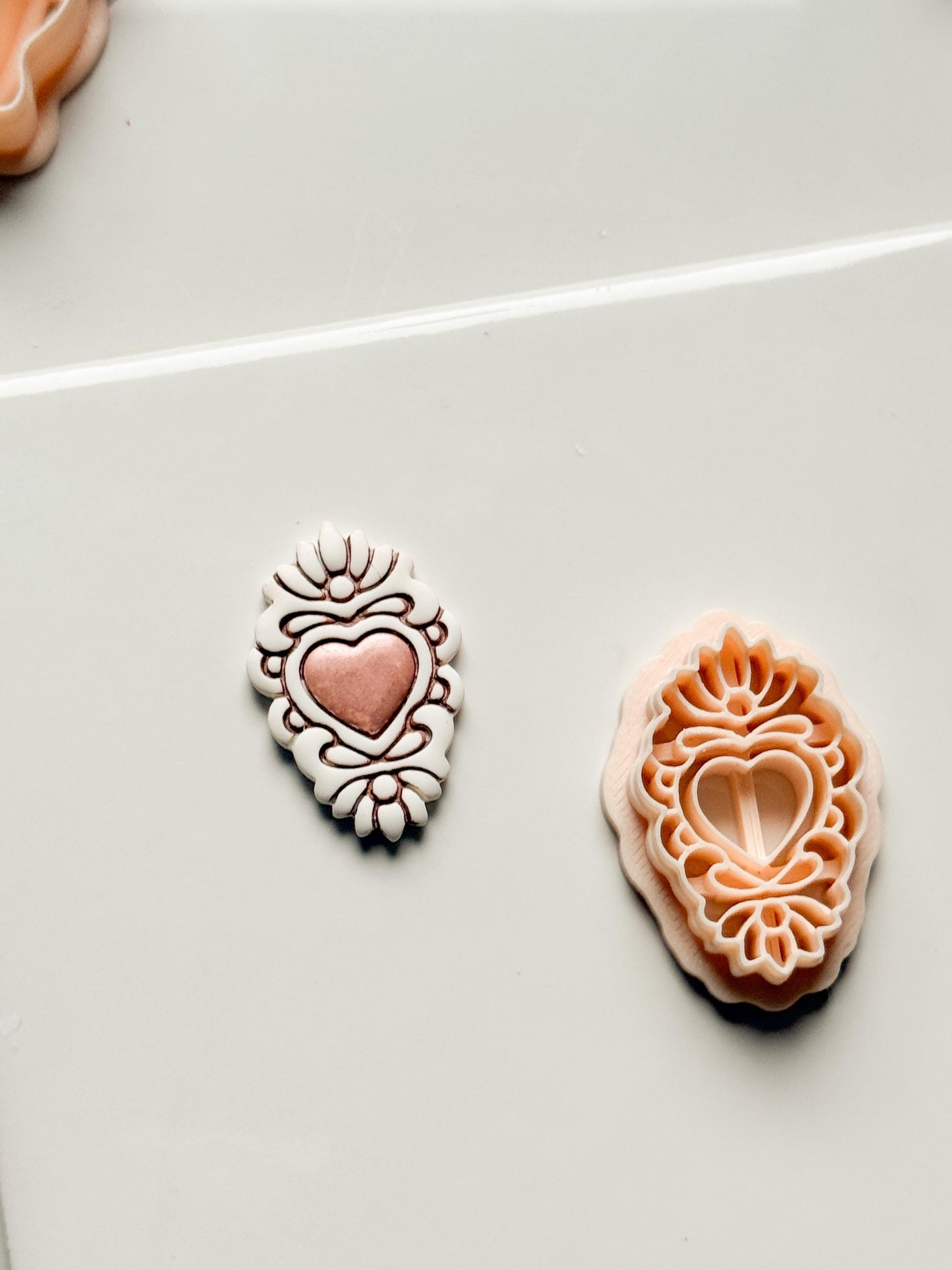 Ornate Heart Cameo Clay Cutter – Floral Frame Design