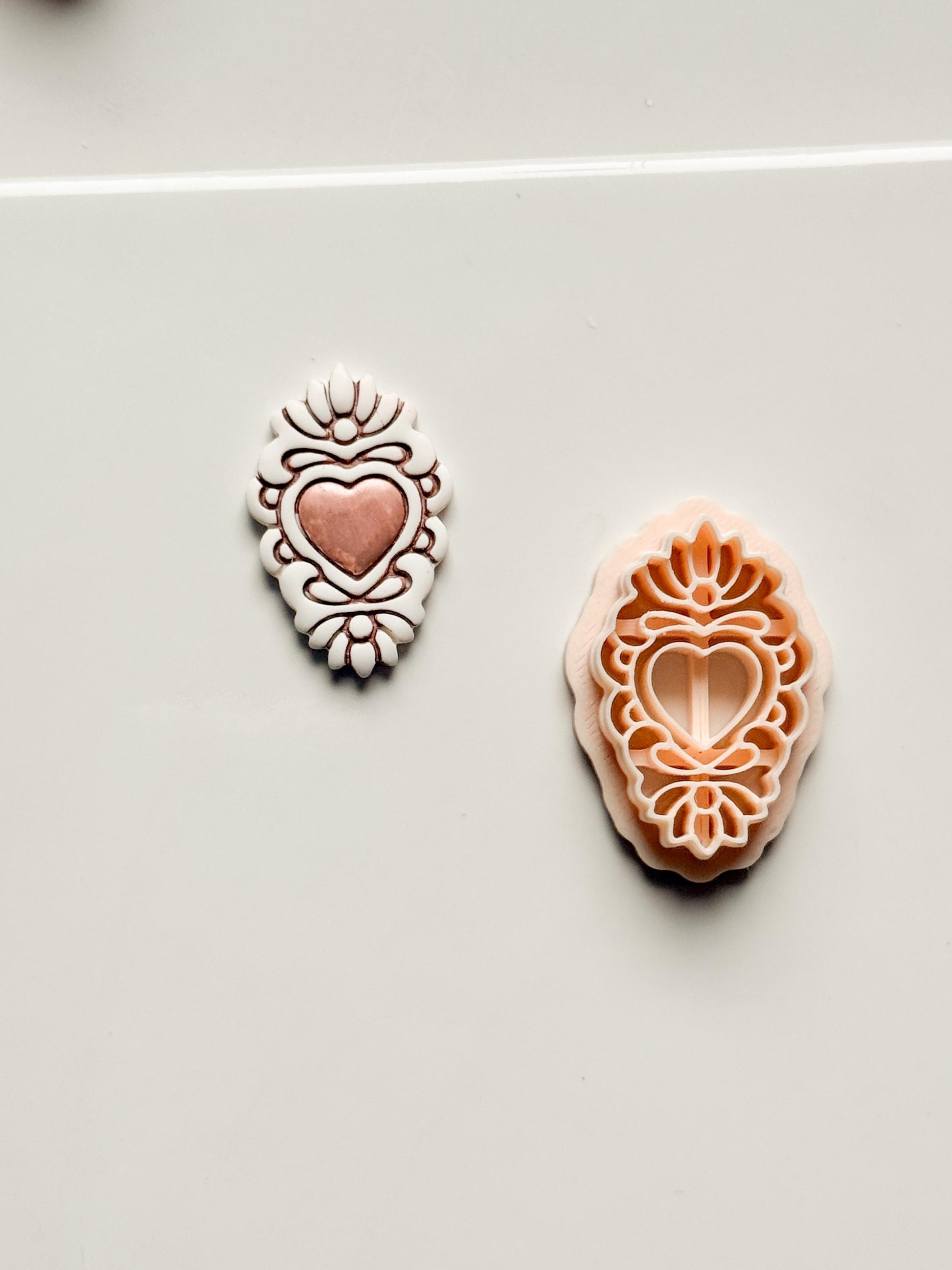 Ornate Heart Cameo Clay Cutter – Floral Frame Design