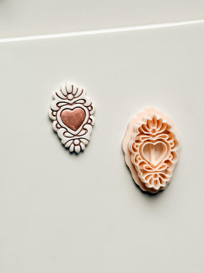 Ornate Heart Cameo Clay Cutter – Floral Frame Design