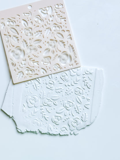 Love Roses Floral Stencil for Polymer Clay