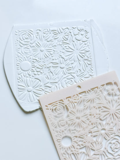 Love Meadow Floral Stencil for Polymer Clay