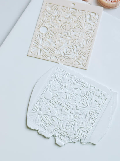 Love Meadow Floral Stencil for Polymer Clay