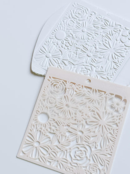 Love Meadow Floral Stencil for Polymer Clay