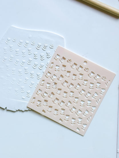 Sweet Tulips Floral Stencil for Polymer Clay