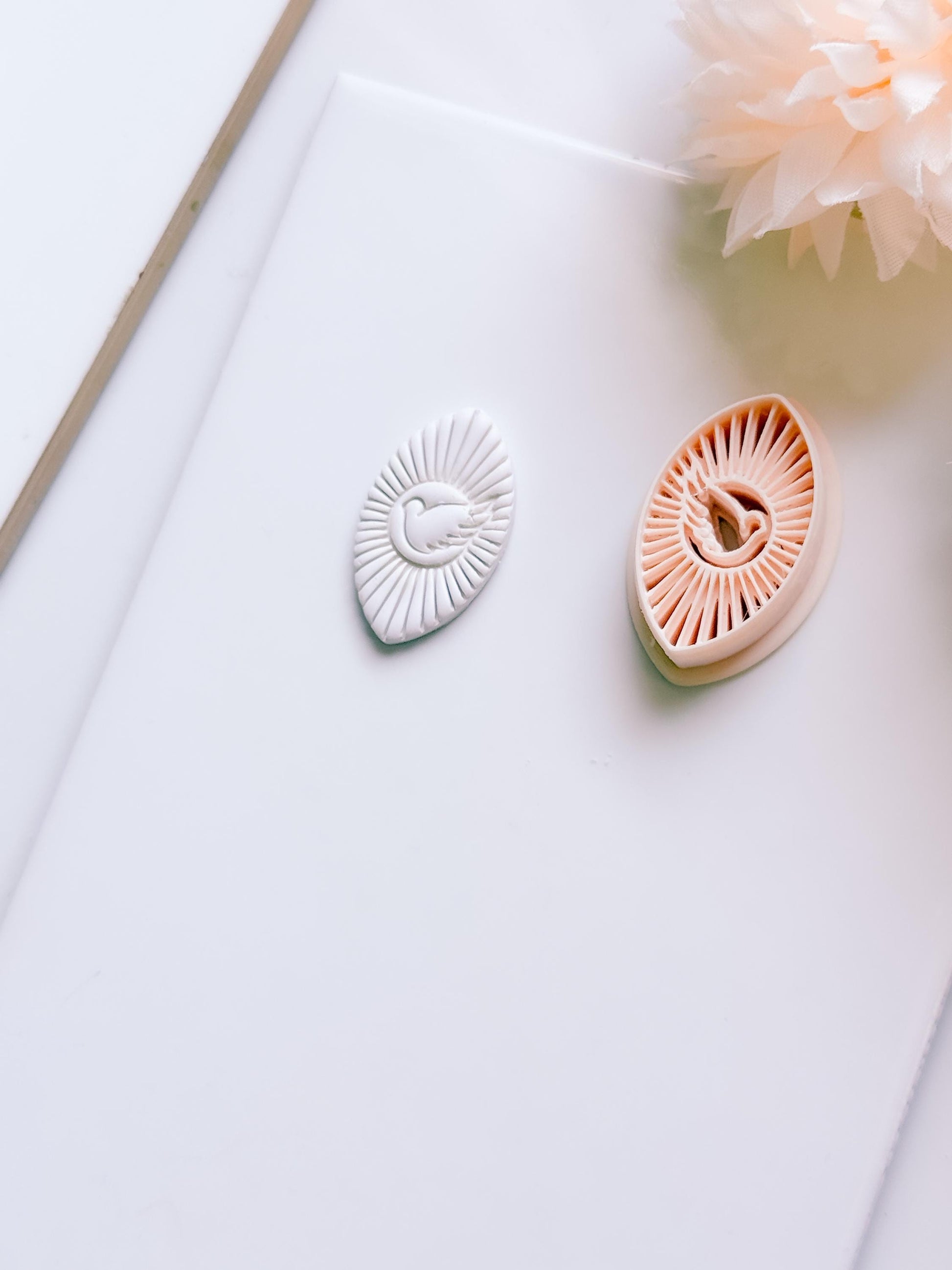 Radiant Dove Cutter: Winged Dove with Sunburst Shape for Polymer Clay