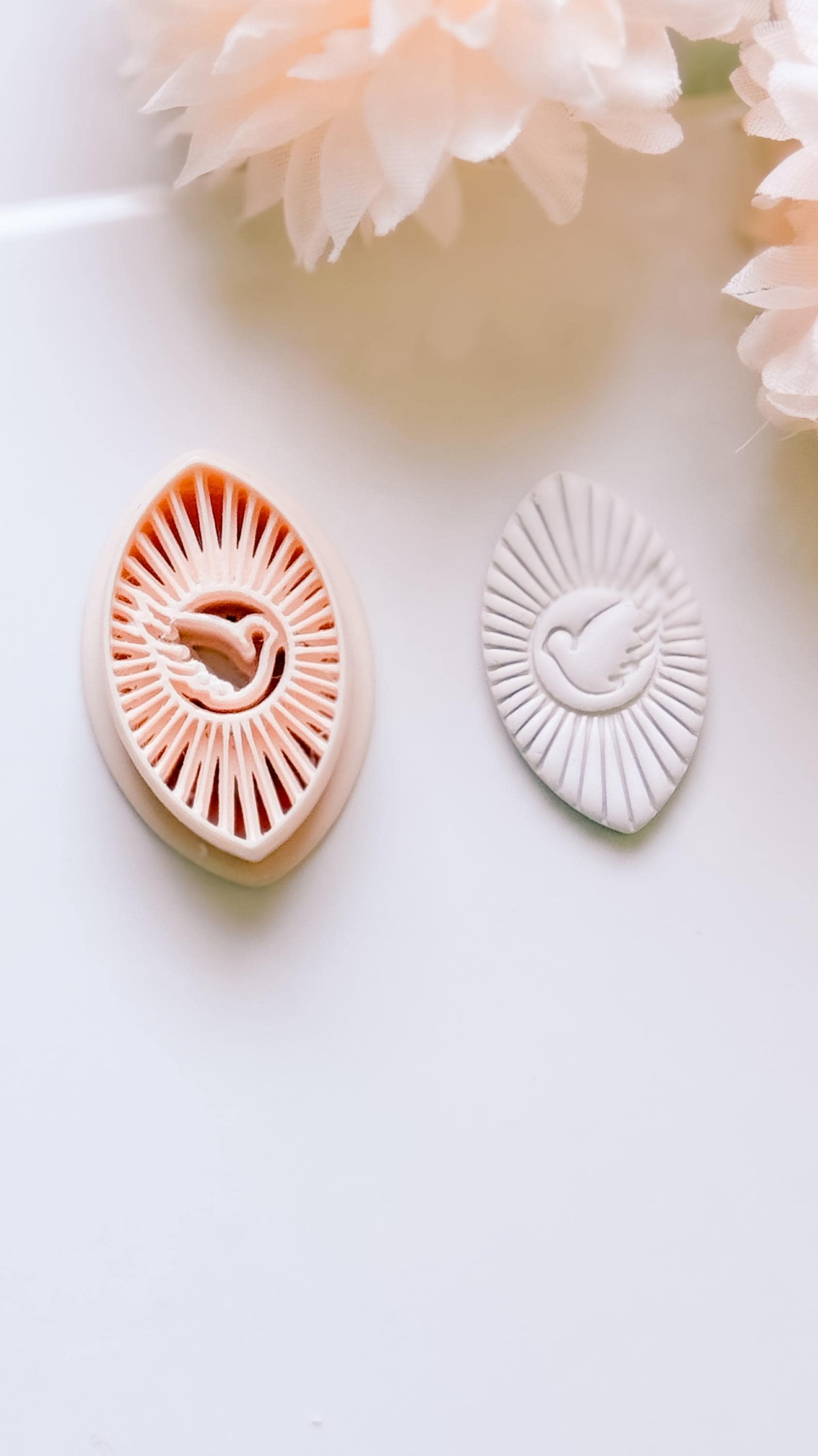Radiant Dove Cutter: Winged Dove with Sunburst Shape for Polymer Clay