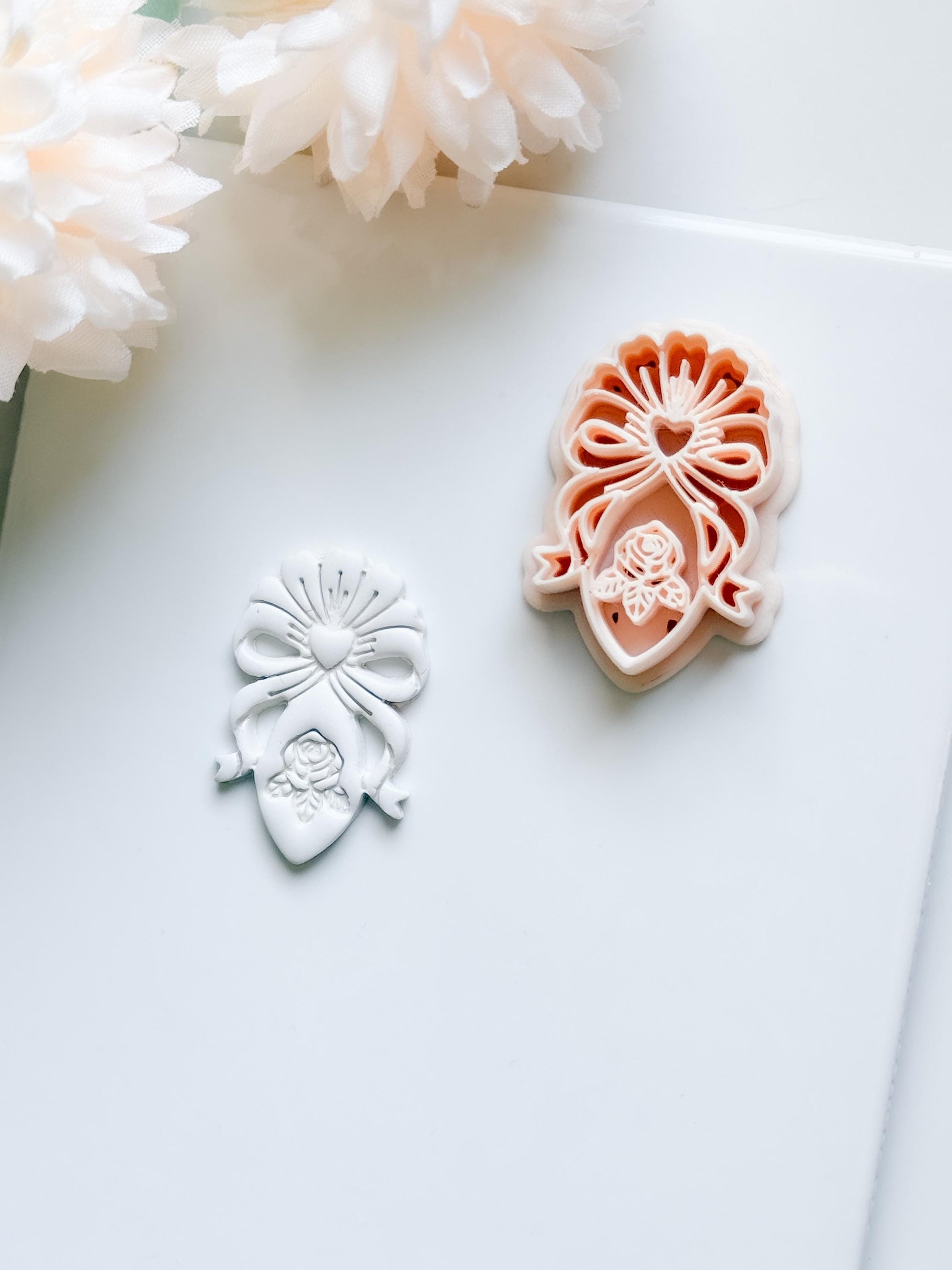 Heartbow Rose Cutter: Bow and Rose Heart Shape for Polymer Clay