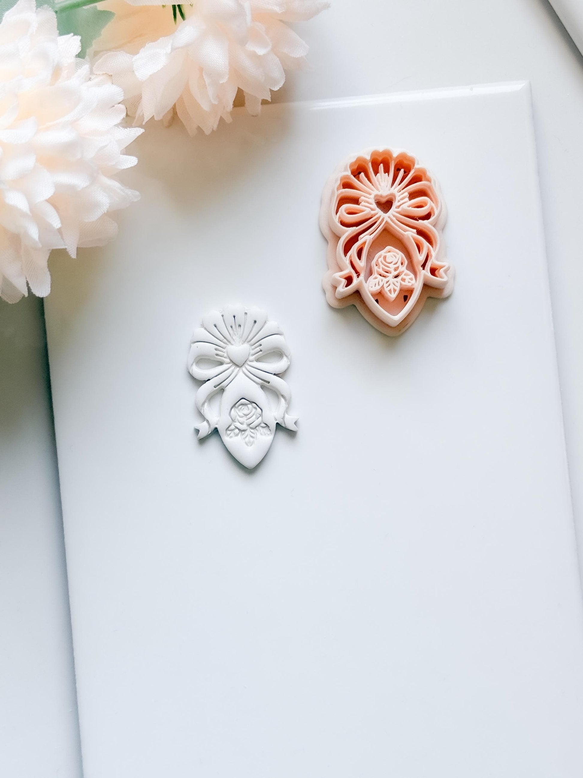 Heartbow Rose Cutter: Bow and Rose Heart Shape for Polymer Clay