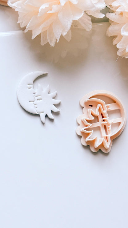 Celestial Kiss Cutter: Sun and Moon Silhouette Shape for Polymer Clay