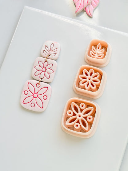 Folk Tile Trio Clay Cutters – Floral & Leaf Motifs