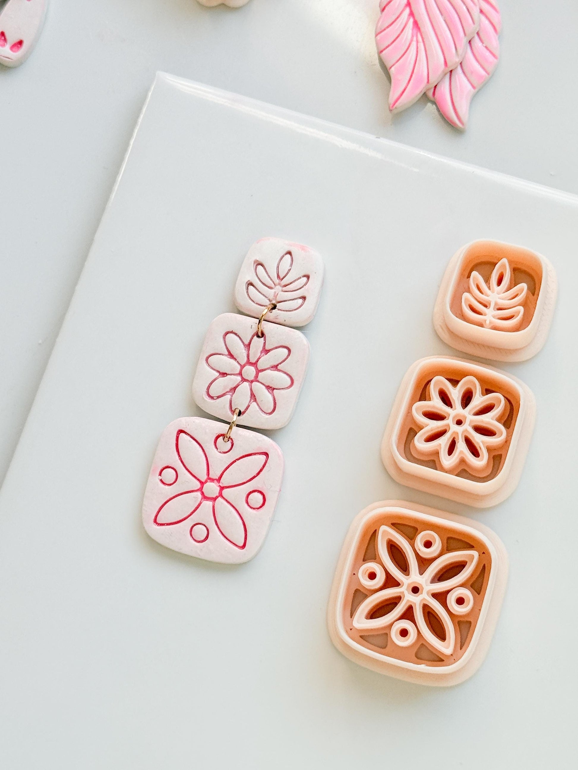 Folk Tile Trio Clay Cutters – Floral & Leaf Motifs