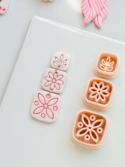 Folk Tile Trio Clay Cutters – Floral & Leaf Motifs