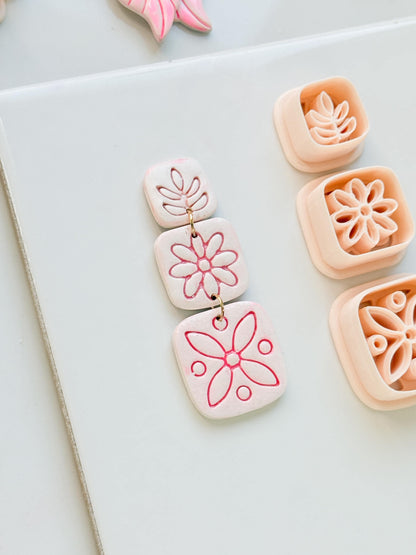 Folk Tile Trio Clay Cutters – Floral & Leaf Motifs