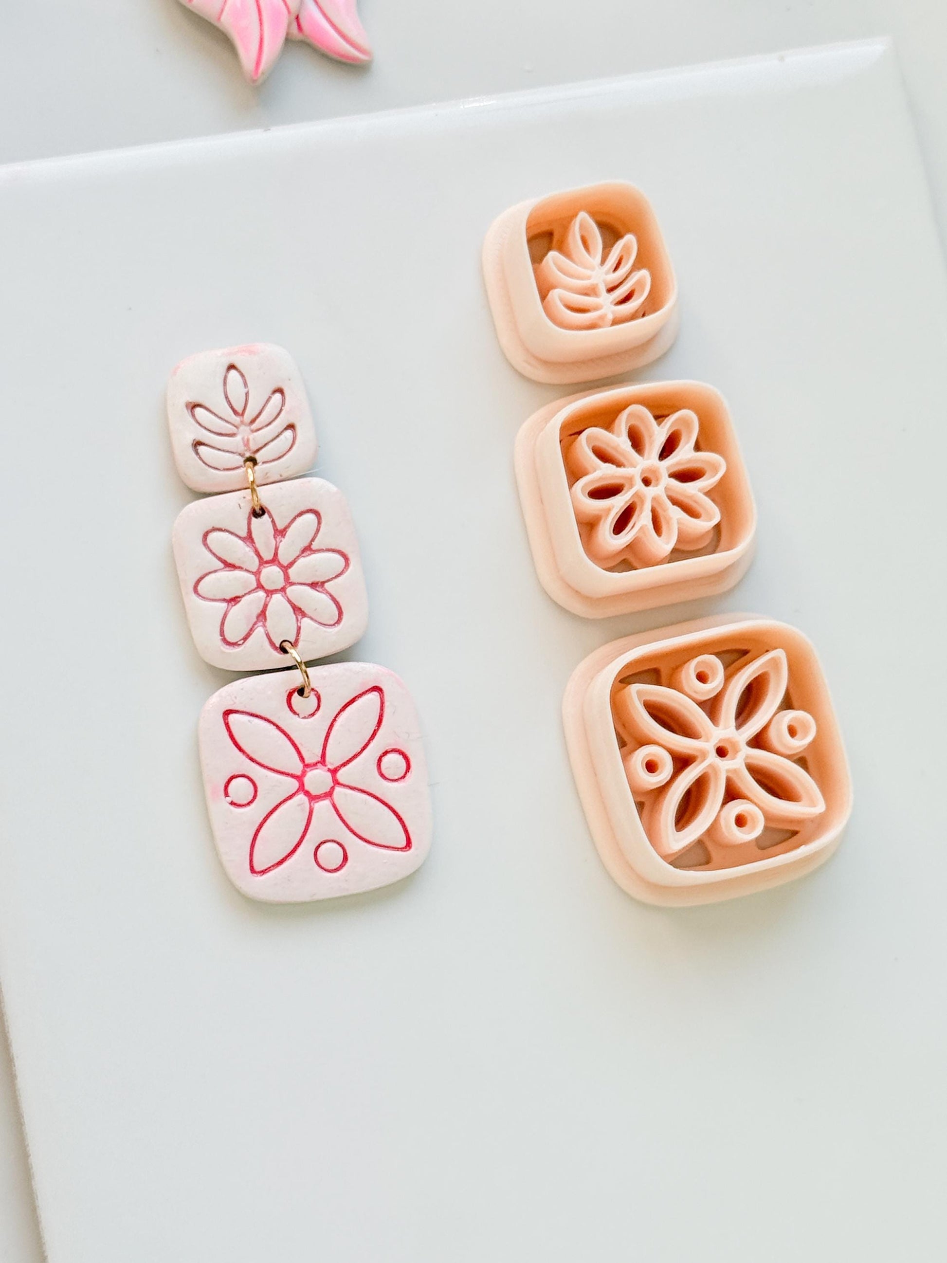 Folk Tile Trio Clay Cutters – Floral & Leaf Motifs