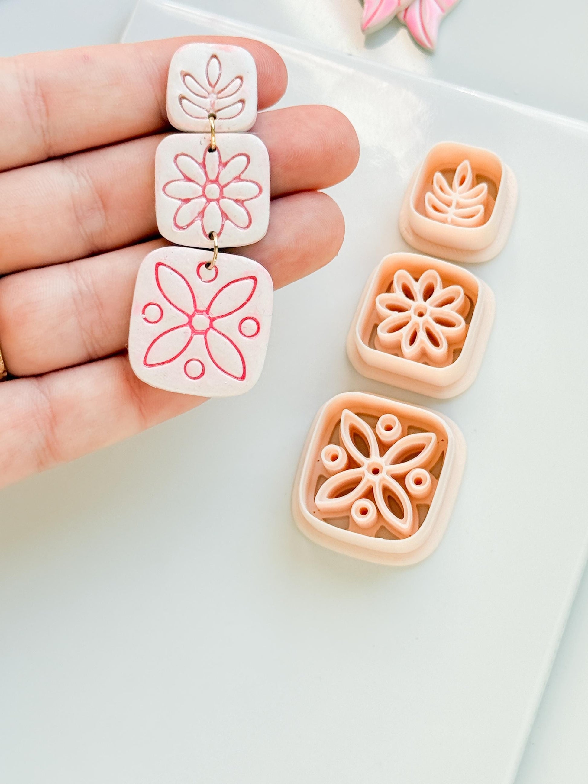 Folk Tile Trio Clay Cutters – Floral & Leaf Motifs