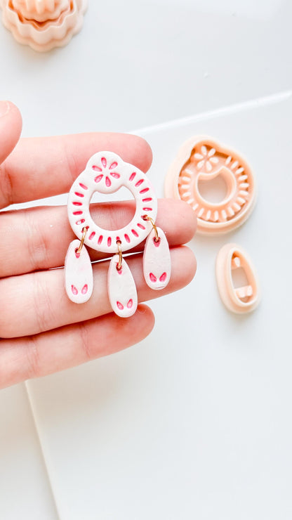 Floral Loop Clay Cutter Set: Petal Ring & Dangle Shapes for Earrings