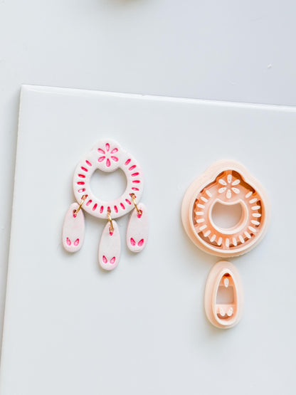 Floral Loop Clay Cutter Set: Petal Ring & Dangle Shapes for Earrings