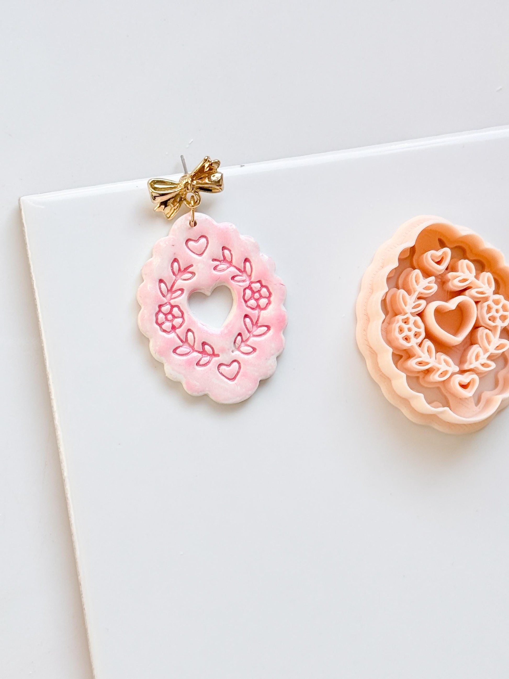 Love in Bloom Badge Clay Cutter: Floral Heart Frame Design