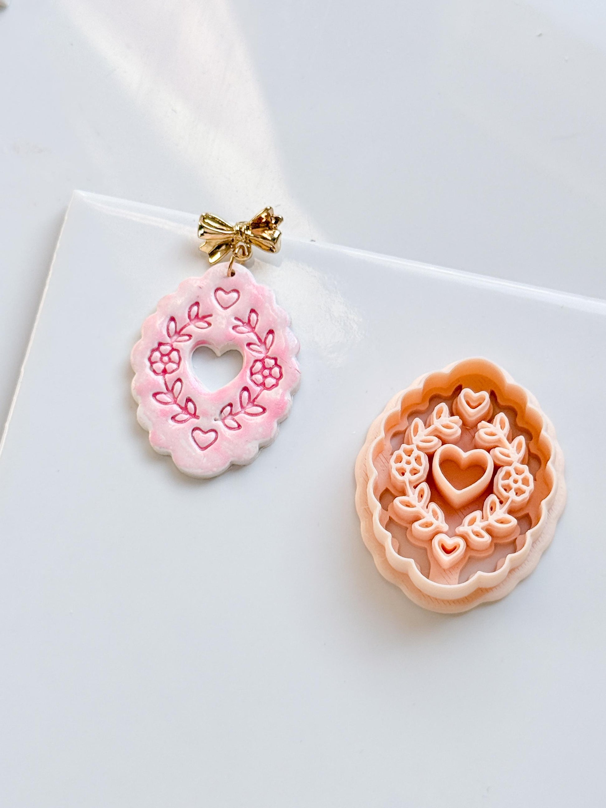 Love in Bloom Badge Clay Cutter: Floral Heart Frame Design