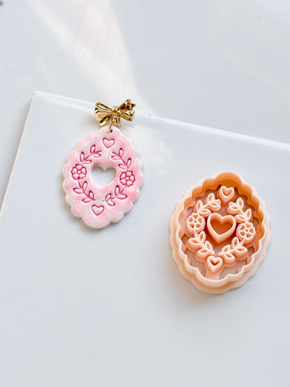 Love in Bloom Badge Clay Cutter: Floral Heart Frame Design