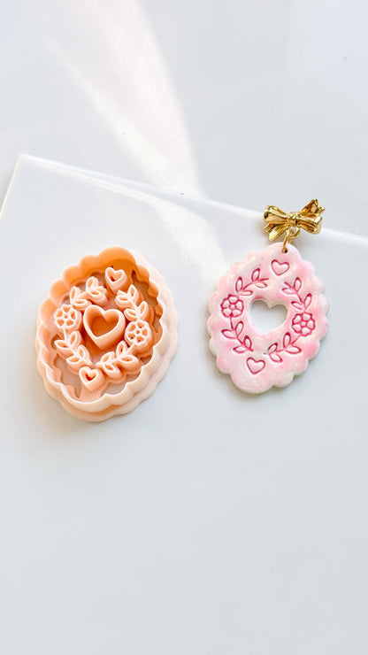 Love in Bloom Badge Clay Cutter: Floral Heart Frame Design