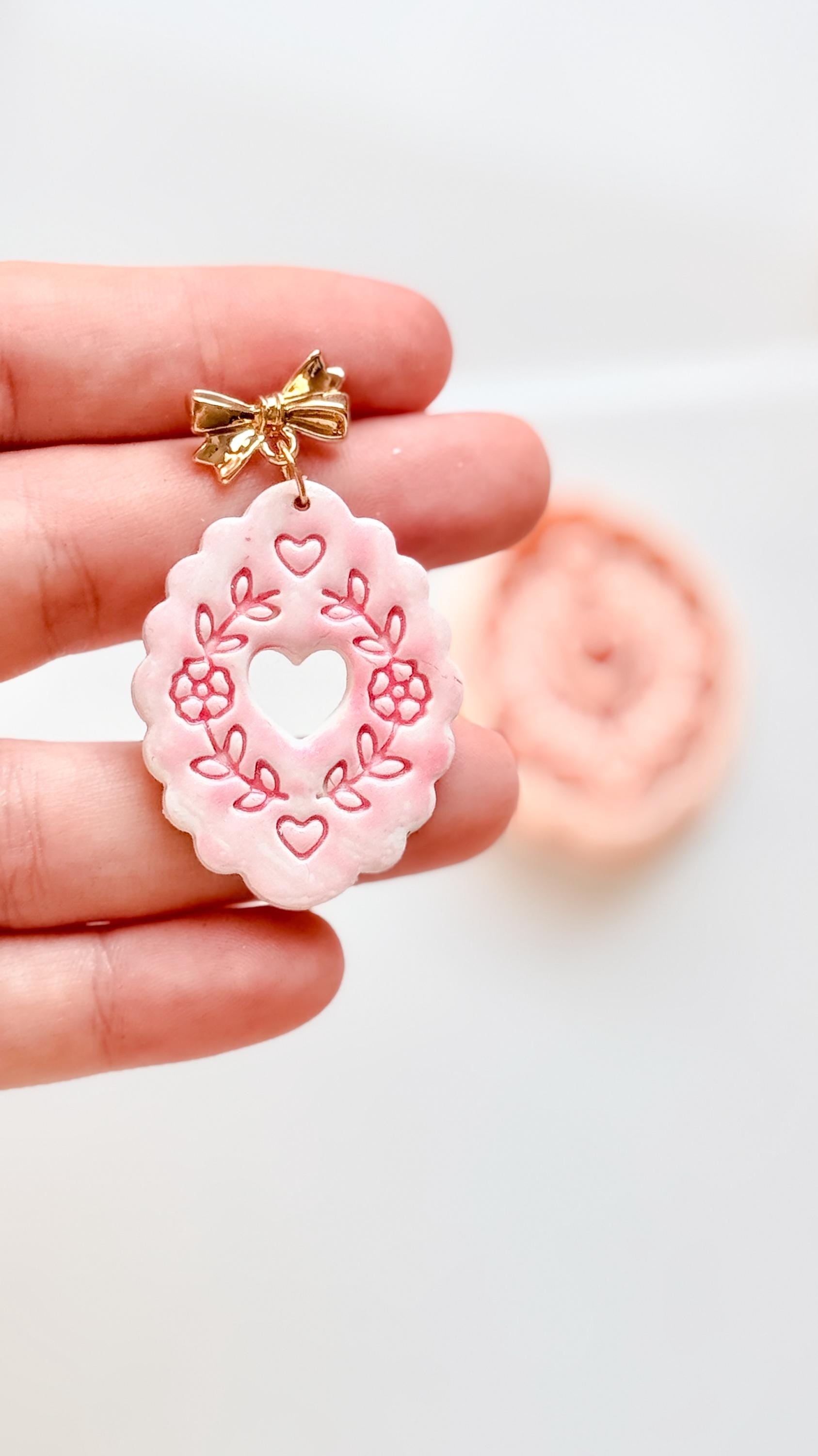 Love in Bloom Badge Clay Cutter: Floral Heart Frame Design