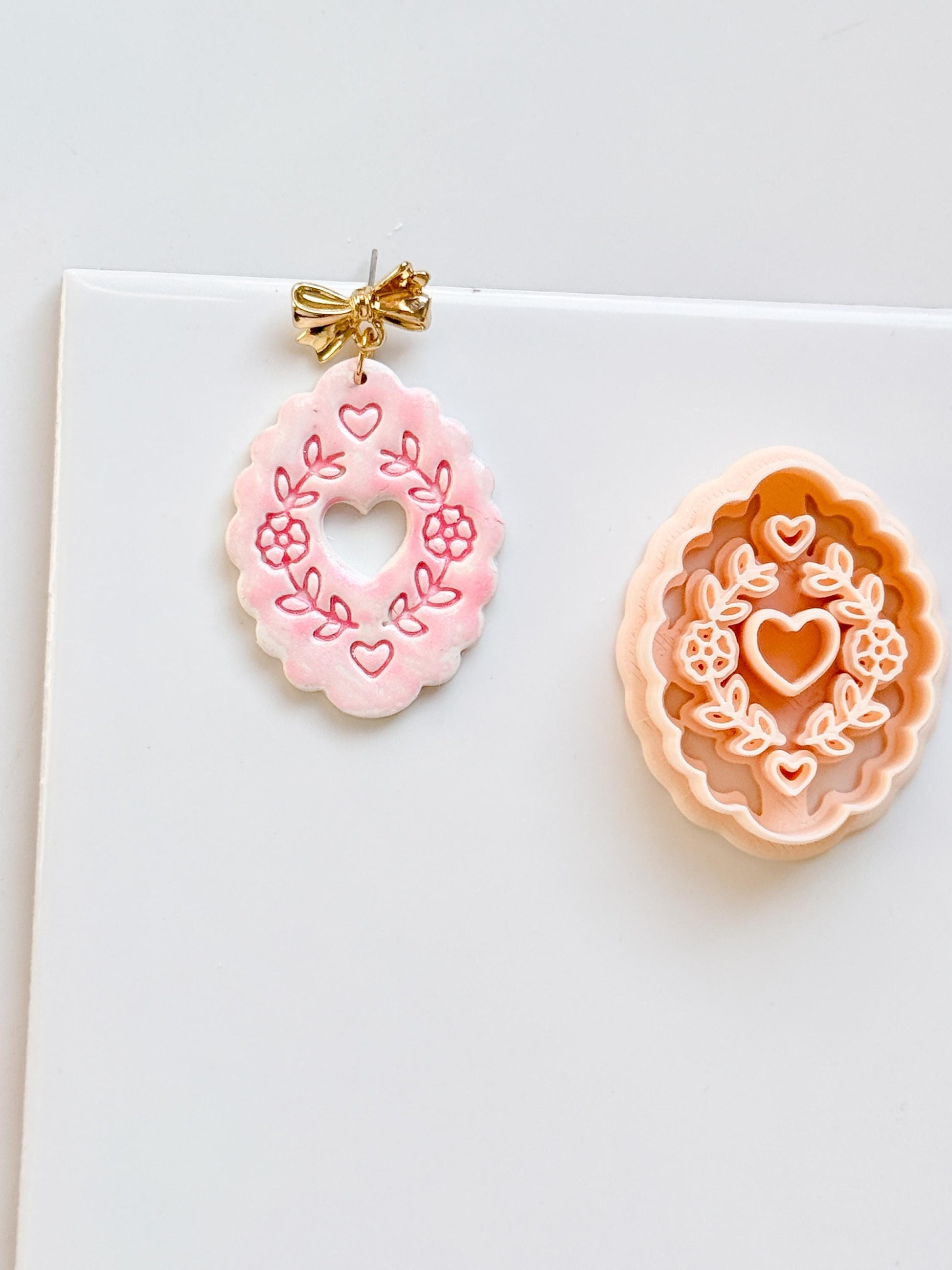 Love in Bloom Badge Clay Cutter: Floral Heart Frame Design