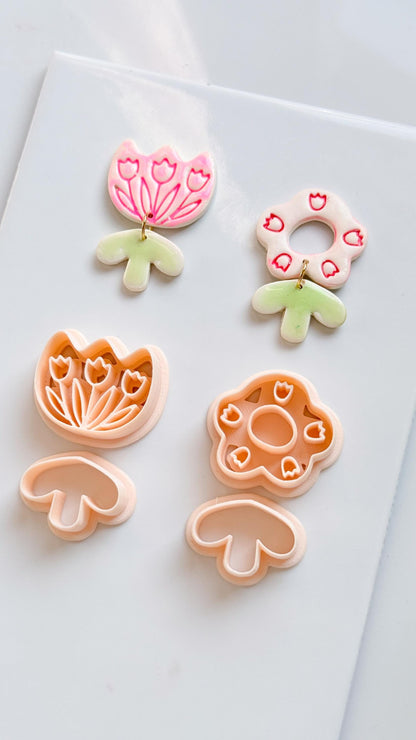 Tulip Patch Pair Clay Cutters: Floral Dangle Earring Design