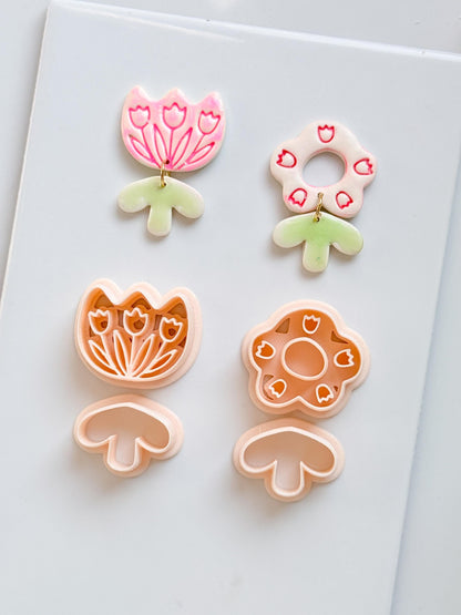 Tulip Patch Pair Clay Cutters: Floral Dangle Earring Design