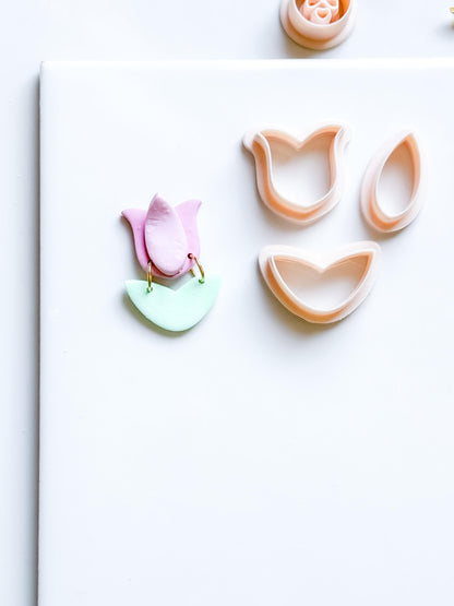 Spring Tulip Clay Cutter Set: Petal & Leaf Shapes for Earrings