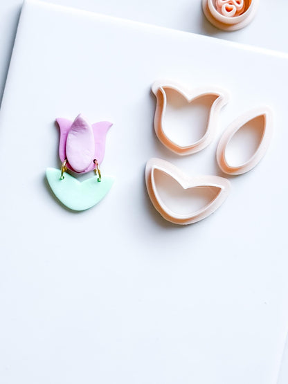 Spring Tulip Clay Cutter Set: Petal & Leaf Shapes for Earrings