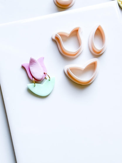 Spring Tulip Clay Cutter Set: Petal & Leaf Shapes for Earrings