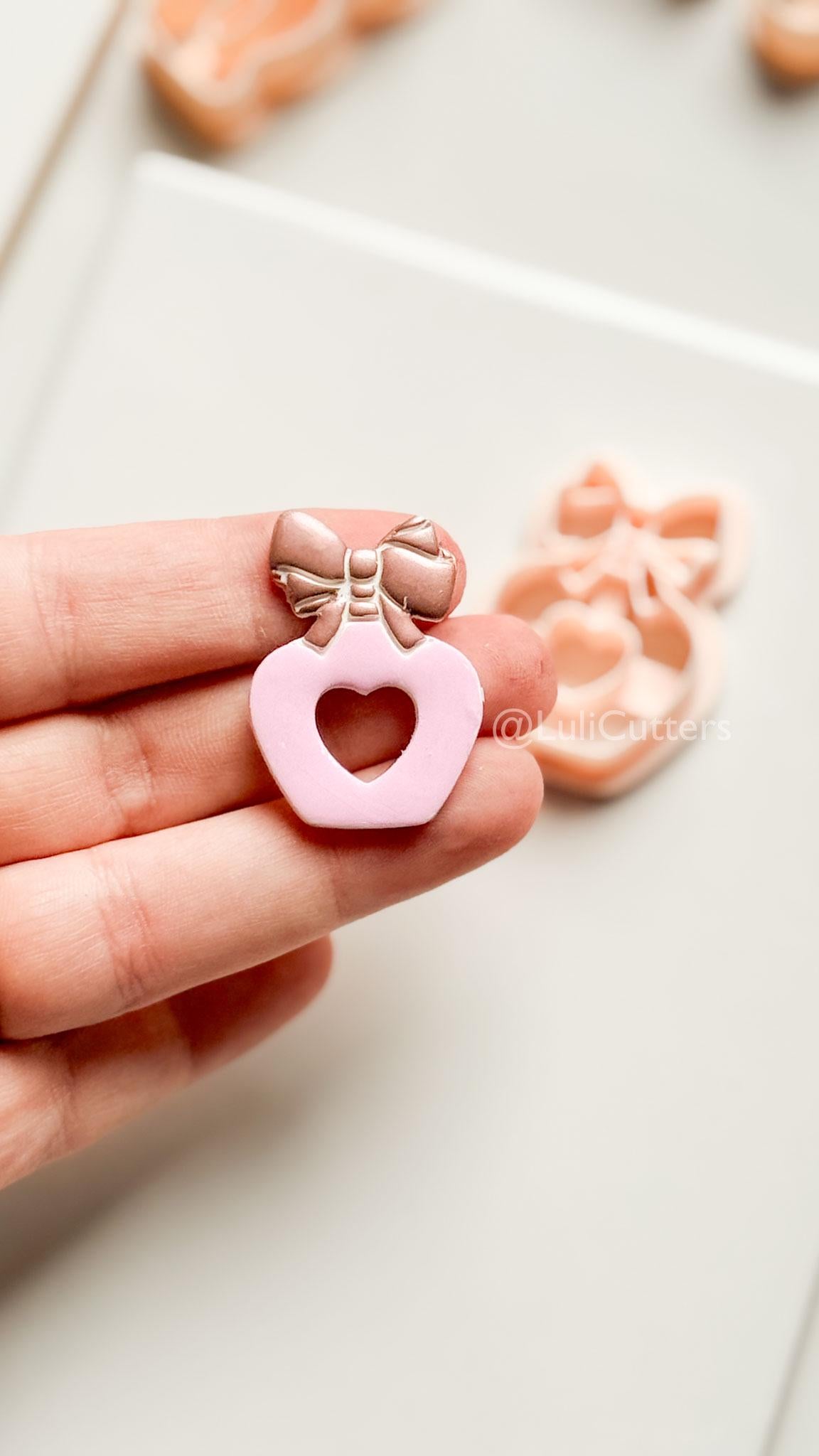 Sweetheart Perfume Bottle Clay Cutter – Bow Heart Design