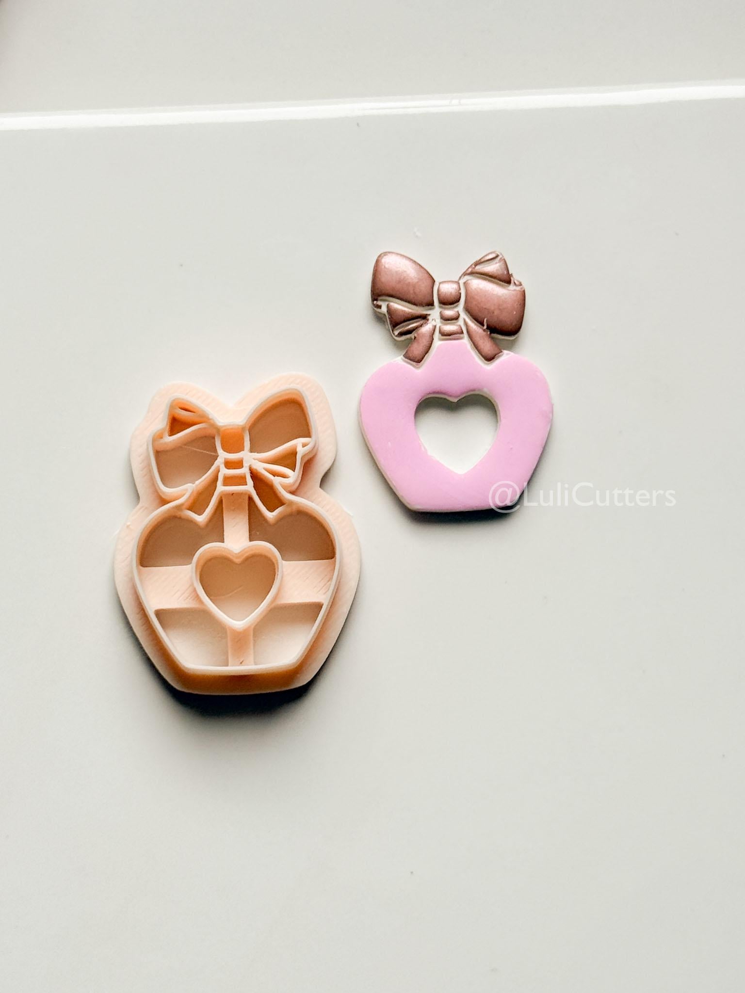 Sweetheart Perfume Bottle Clay Cutter – Bow Heart Design
