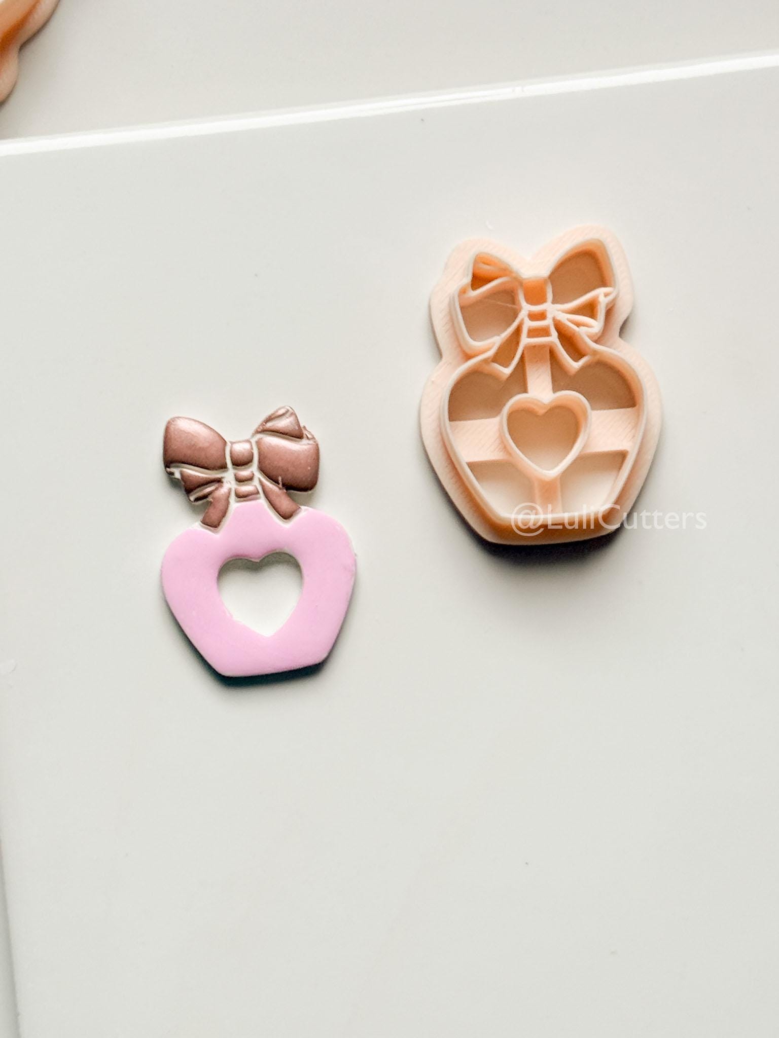 Sweetheart Perfume Bottle Clay Cutter – Bow Heart Design