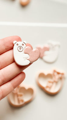 Beary Hug Cutter: Bear Holding Heart Shape for Polymer Clay