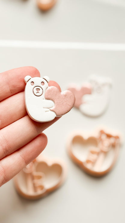 Beary Hug Cutter: Bear Holding Heart Shape for Polymer Clay