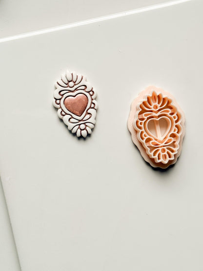 Ornate Heart Cameo Clay Cutter – Floral Frame Design