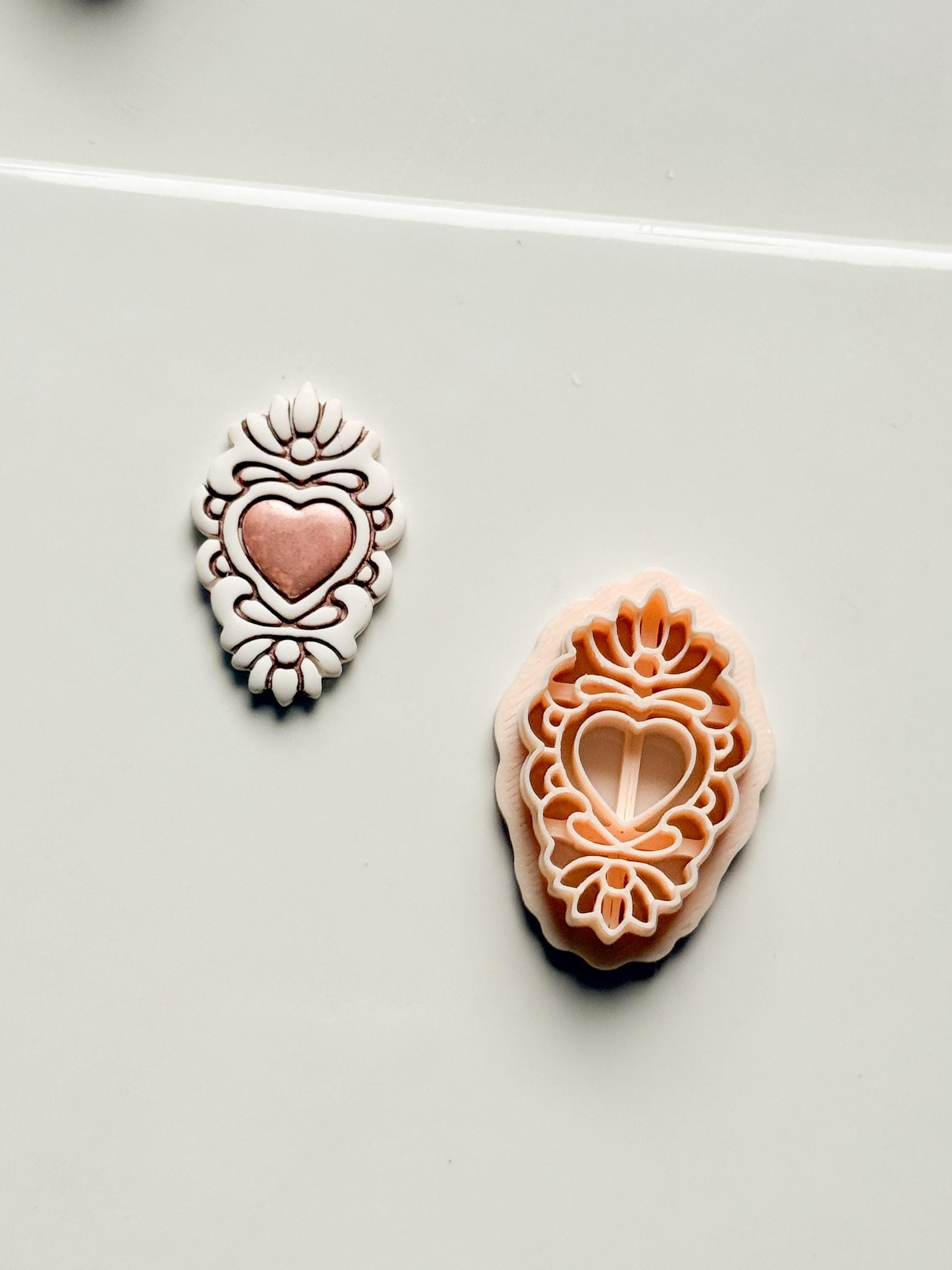 Ornate Heart Cameo Clay Cutter – Floral Frame Design