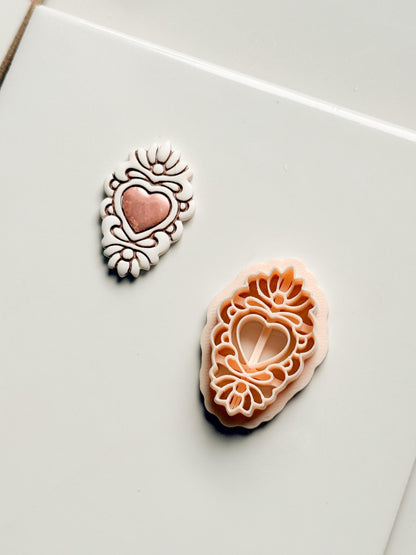 Ornate Heart Cameo Clay Cutter – Floral Frame Design