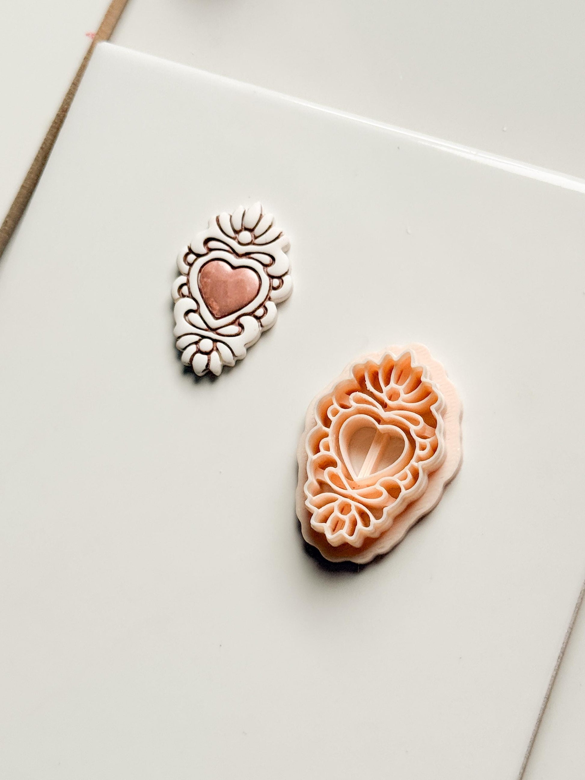 Ornate Heart Cameo Clay Cutter – Floral Frame Design