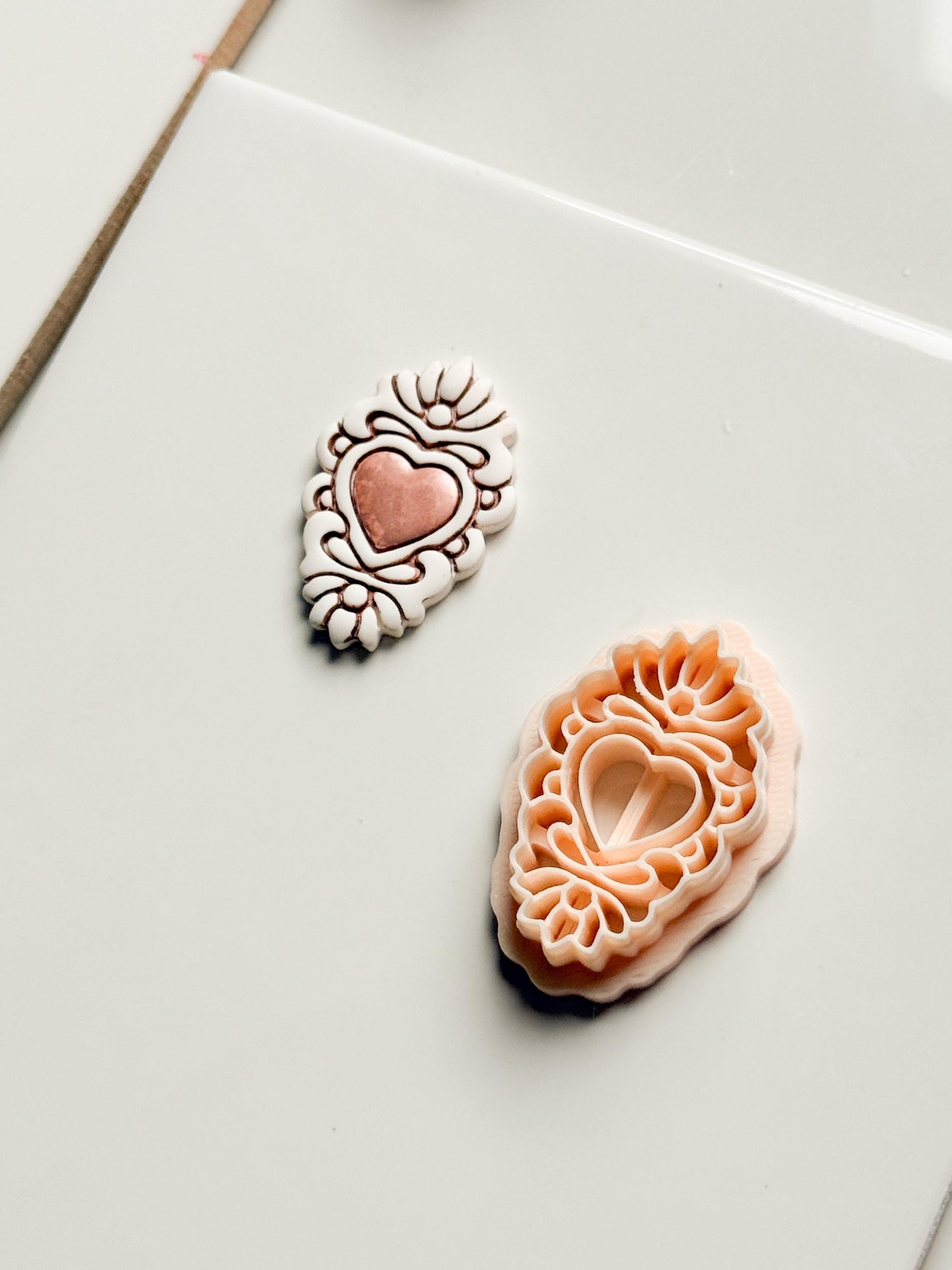 Ornate Heart Cameo Clay Cutter – Floral Frame Design