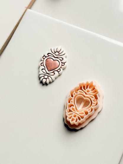 Ornate Heart Cameo Clay Cutter – Floral Frame Design