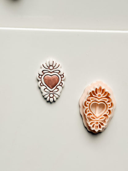 Ornate Heart Cameo Clay Cutter – Floral Frame Design