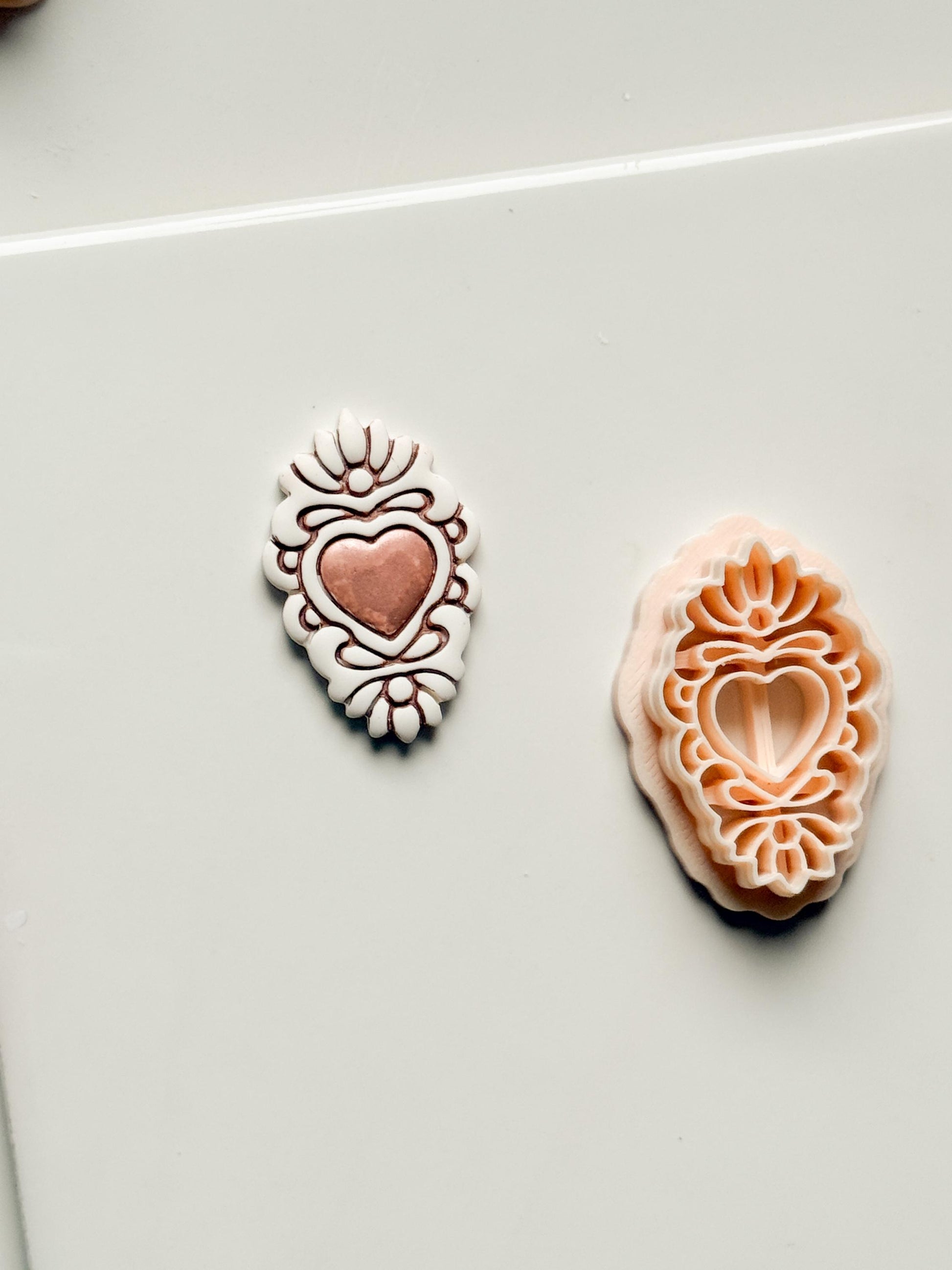 Ornate Heart Cameo Clay Cutter – Floral Frame Design
