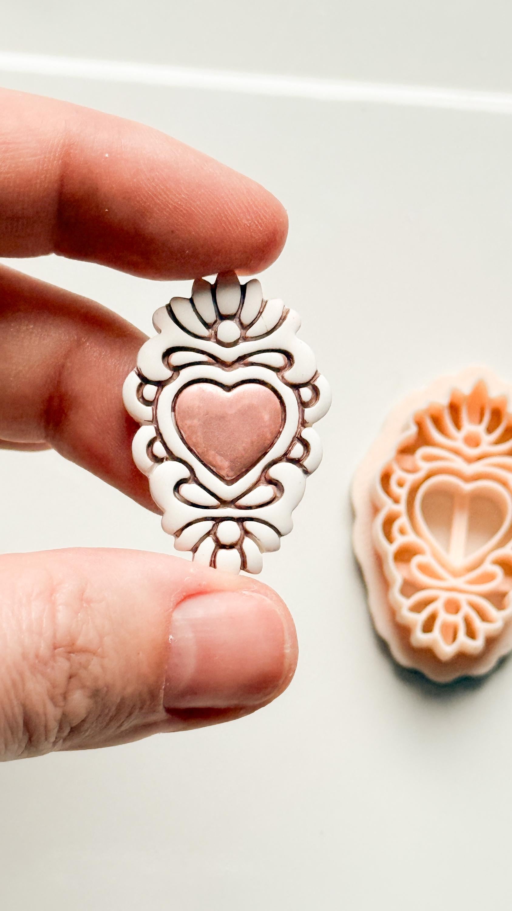 Ornate Heart Cameo Clay Cutter – Floral Frame Design
