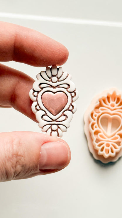 Ornate Heart Cameo Clay Cutter – Floral Frame Design
