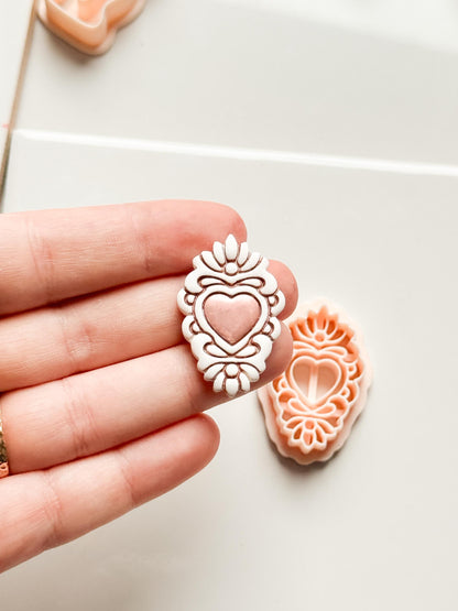 Ornate Heart Cameo Clay Cutter – Floral Frame Design